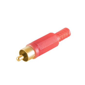 Cinch,RSA,Stecker,rot,vergoldet,Knickschutz