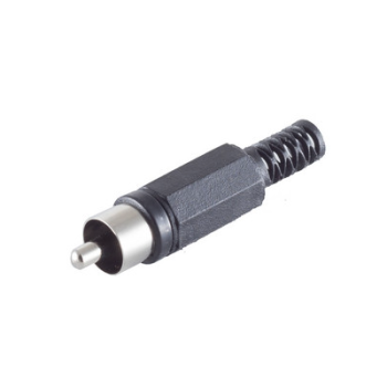 Cinch-Stecker - schwarz - lötbar - Knickschutz