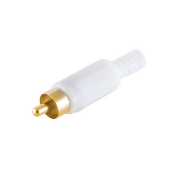 Cinch,RSA,Stecker,weiß,vergoldet,Knickschutz