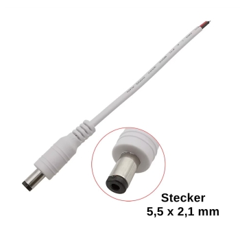 DC,Anschlusskabel,5,5,2,1,mm,weiss,Kupplung,Stecker,Anschlussdrähte