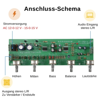 Stereo,HiFi,Vorverstärker,regelbar,Modul,Platine,Höhen,Mitten,Bass,Balance,Lautstärke,Volume