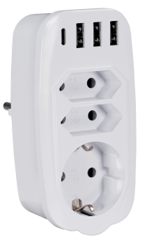 Mehrfachsteckdose mit 4x USB Ladefunktion - USB-C, USB-A