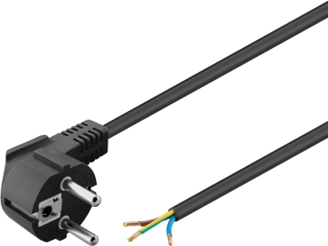 Schuko Netzkabel mit offenem Ende - schwarz, gewinkelt, Hülsen