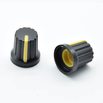 Potentiometer,Poti,Knopf,Drehknopf,Skalenknopf,Zeiger,Kunststoff,Steckachse,gelb