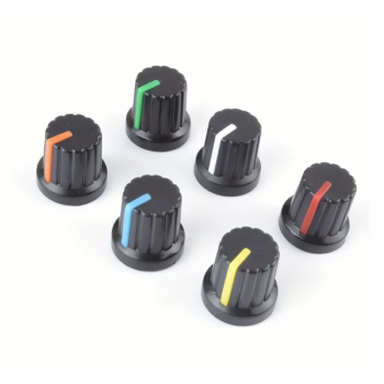 Preview: Potentiometer,Poti,Knopf,Drehknopf,Skalenknopf,Zeiger,Kunststoff,Steckachse,blau