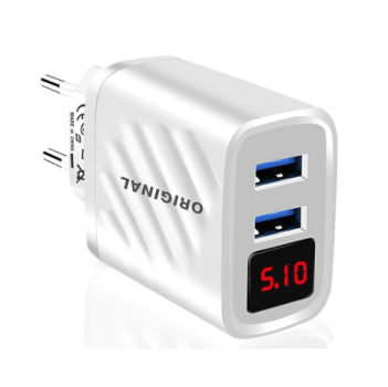 USB,Ladegerät,Steckerlader,digitalanzeige,twin,2-fach,automatisch,Ladestrom,ipad,handy,smartphone