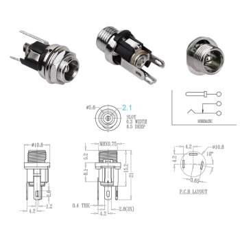 Preview: DC,Buchse,Einbau,Metall,Mutter,zentral,Schalt,kontakt,5,5,2,1,mm