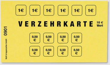 Verzehrkarten,Gutscheine,Wertmarken,10,Euro,gelb,Block,50