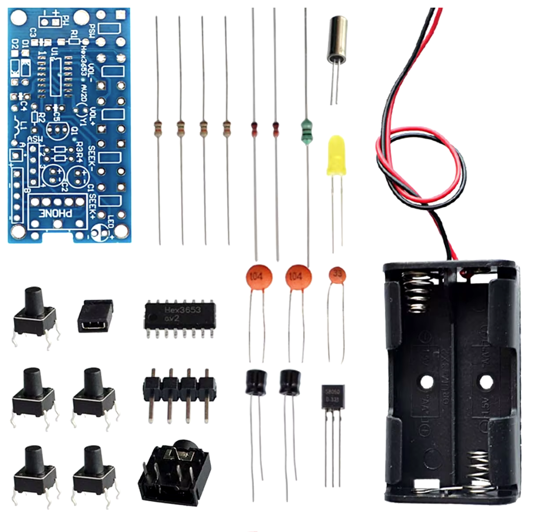 Produktbild von DIY FM-Radio-Elektronikbausatz – 50–108 MHz, Mit Kopfhörerbuchse, Roter Kunststoff – Zum Löten üben
