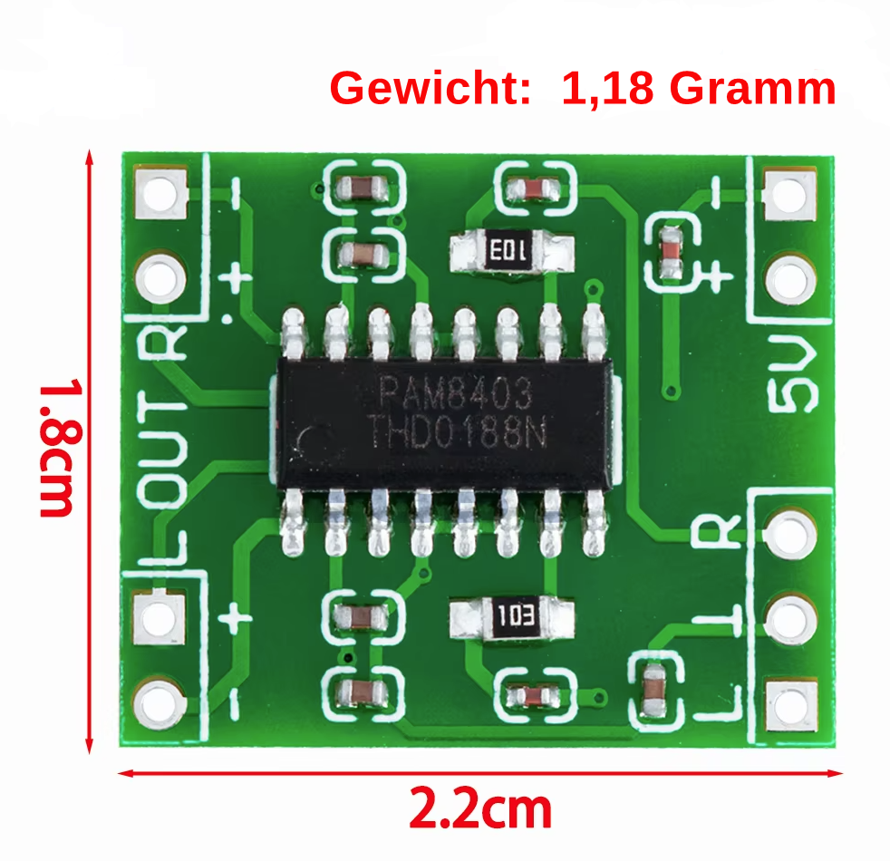 Mini NF-Verstärkerplatine 2x 3W - fertiges Modul Mini NF-Verstärkerplatine 2x 3W - fertiges Modul