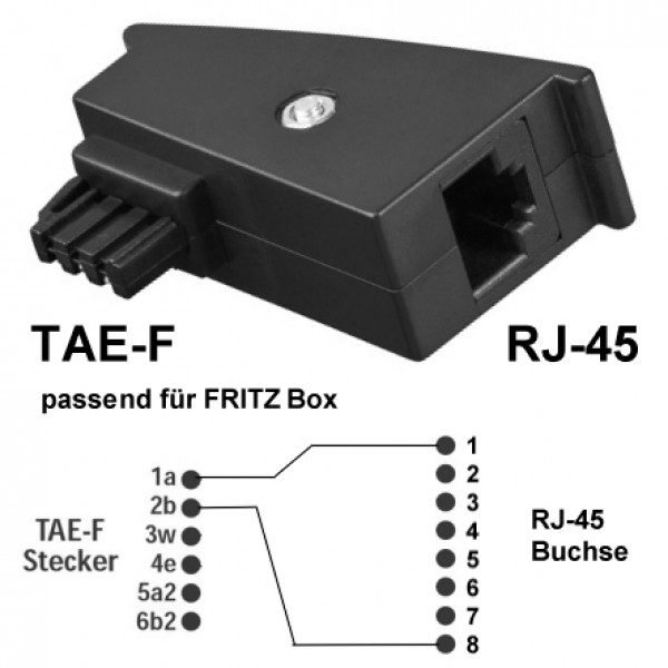 Fritz Box, Router/Modem Adapter, TAE F Stecker auf RJ45 Buchse, Belegung  4/5 von Satelliten Markt Köln