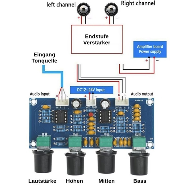 Vorverstärker,Modul,Elektronik,Stereo,Bass,Höhen,Mitten,Selbstbau, Bastler