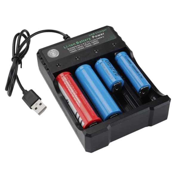 Ladegerät,USB,18650,3,7,Volt,4,fach,Schacht,LED,Ladekontrolle