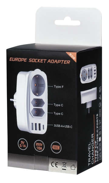 Mehrfachsteckdose mit 4x USB Ladefunktion - USB-C, USB-A