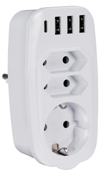 Mehrfachsteckdose mit 4x USB Ladefunktion - USB-C, USB-A