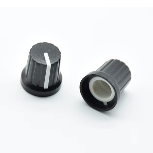 Potentiometer,Poti,Knopf,Drehknopf,Skalenknopf,Zeiger,Kunststoff,Steckachse,weiß