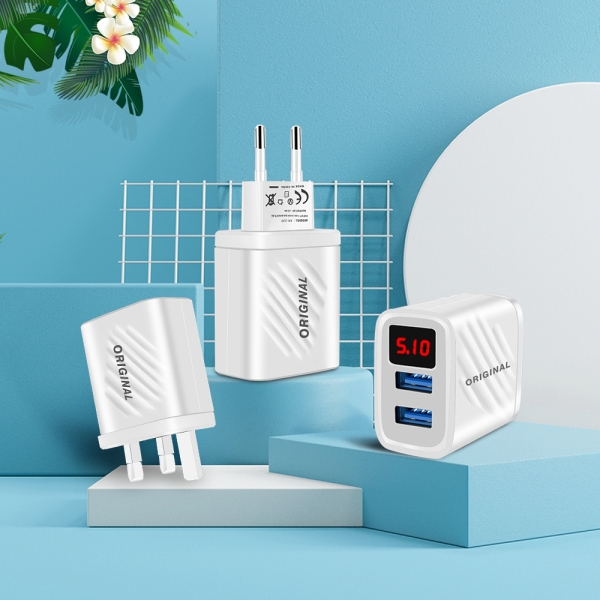 USB,Ladegerät,Steckerlader,digitalanzeige,twin,2-fach,automatisch,Ladestrom,ipad,handy,smartphone