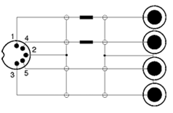 Adapter 4x Cinch auf 5-polig DIN Stecker mit Widerstand