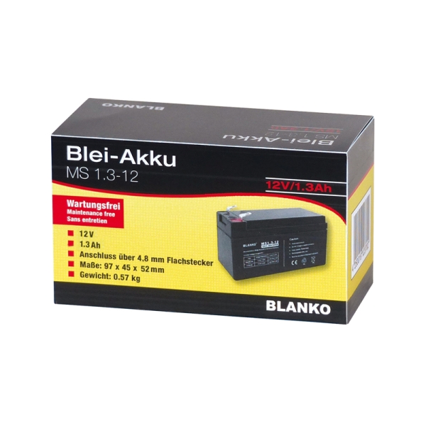 Bleiakku,12V / 1,3 Ah, wartungsfrei